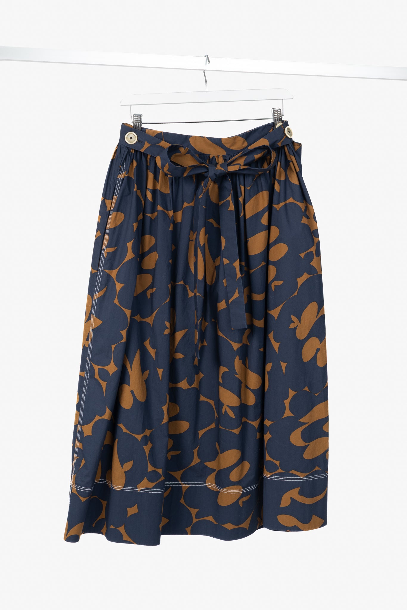 Marni Resort 2019 Navy Belou-Print Cotton Poplin Gathered Midi Skirt