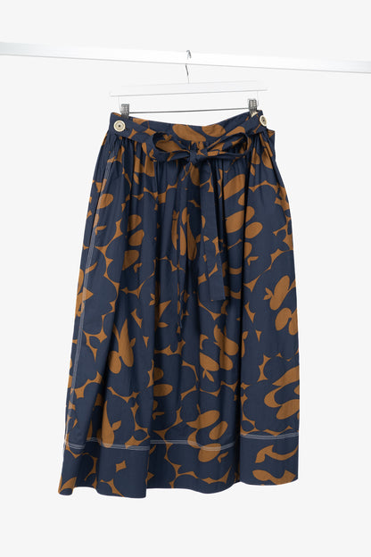 Marni Resort 2019 Navy Belou-Print Cotton Poplin Gathered Midi Skirt