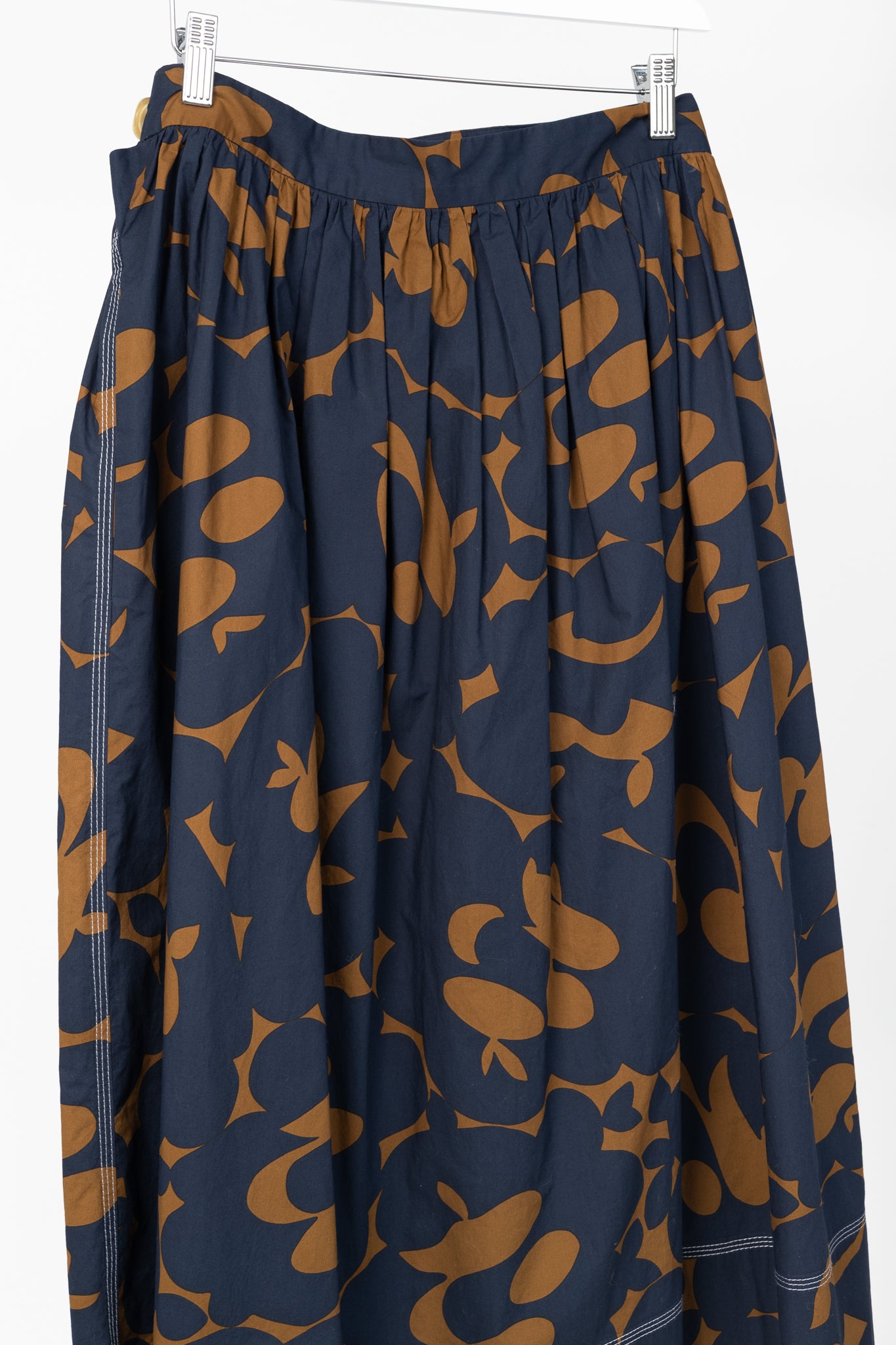 Marni Resort 2019 Navy Belou-Print Cotton Poplin Gathered Midi Skirt