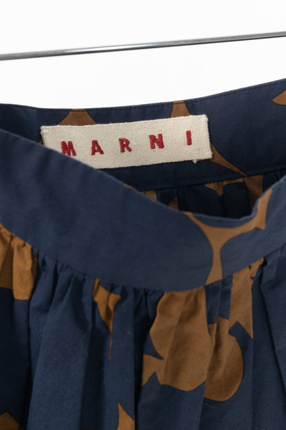 Marni Resort 2019 Navy Belou-Print Cotton Poplin Gathered Midi Skirt