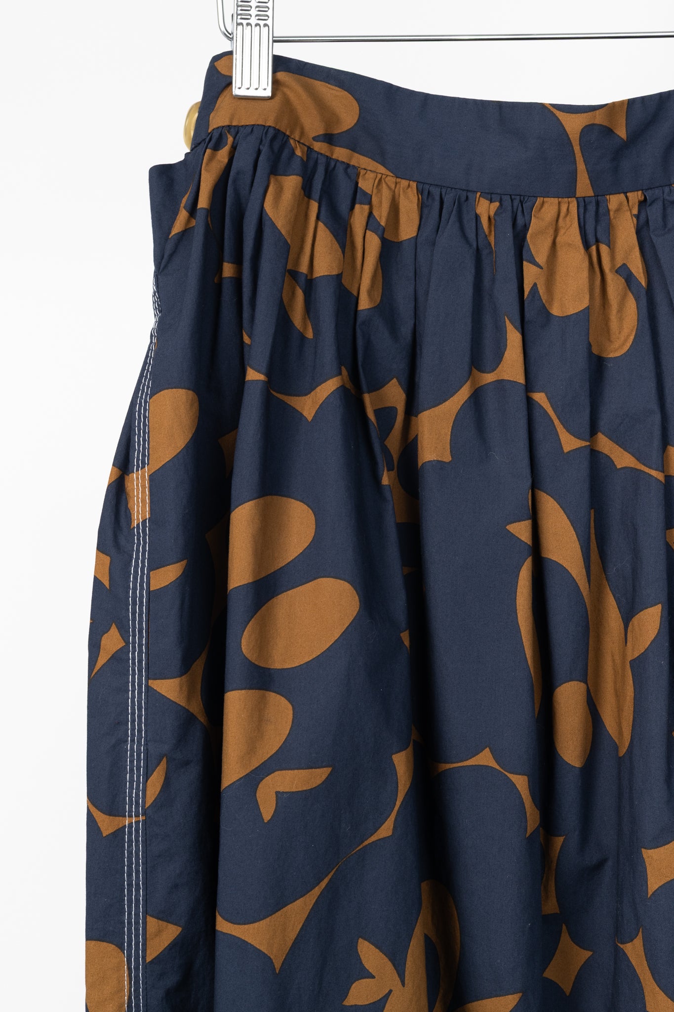 Marni Resort 2019 Navy Belou-Print Cotton Poplin Gathered Midi Skirt