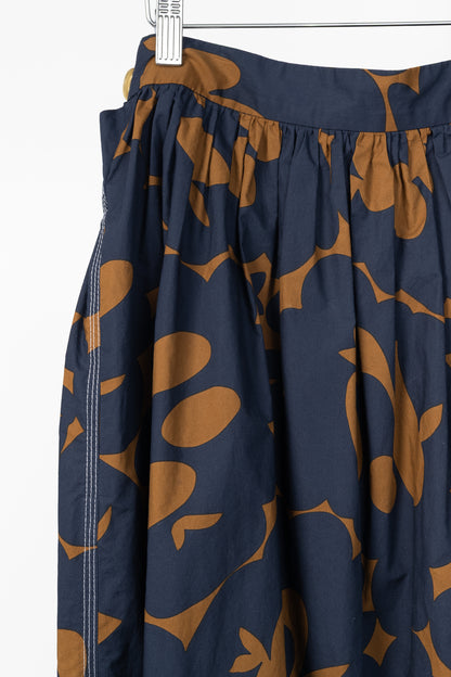 Marni Resort 2019 Navy Belou-Print Cotton Poplin Gathered Midi Skirt