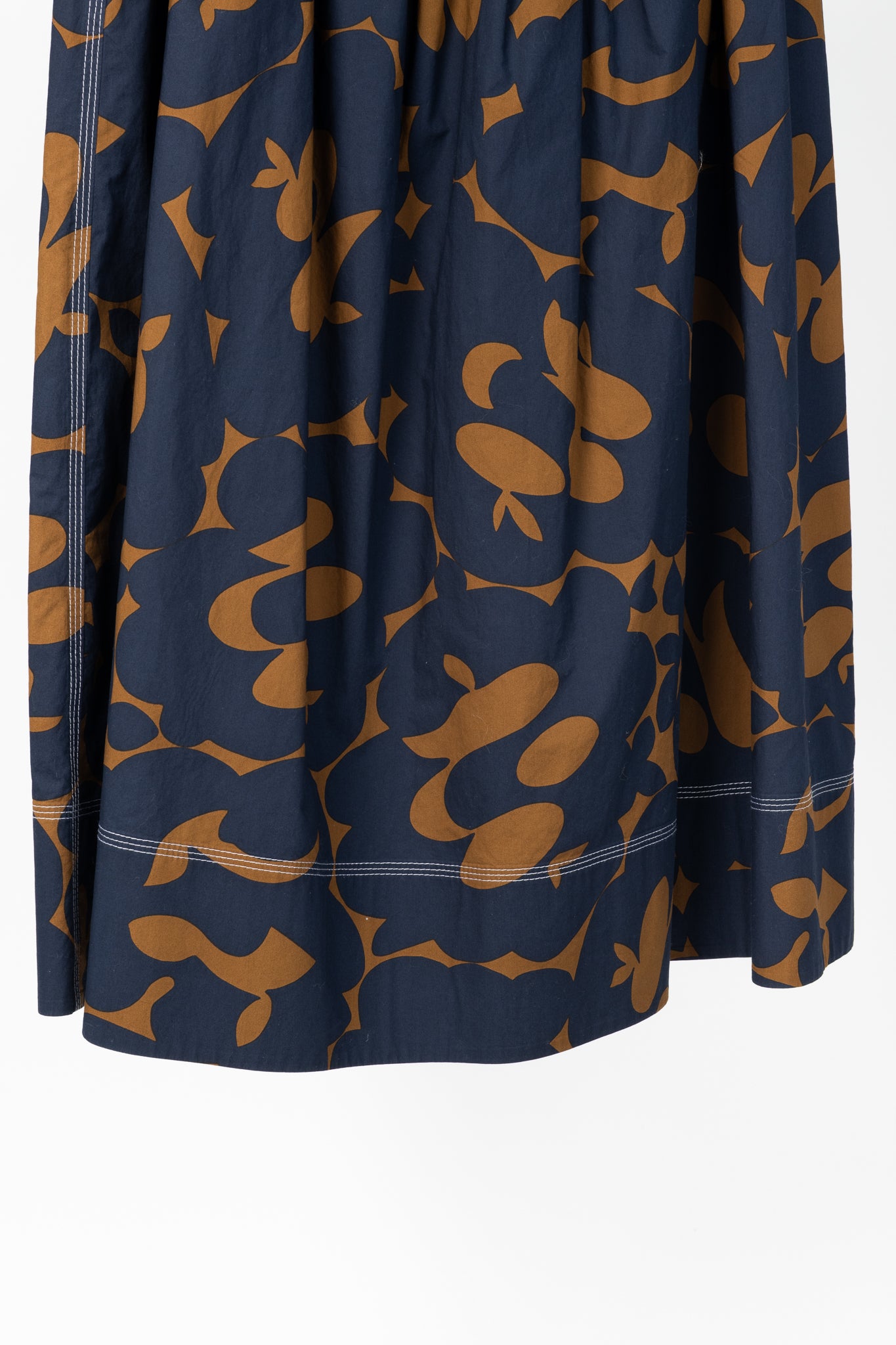 Marni Resort 2019 Navy Belou-Print Cotton Poplin Gathered Midi Skirt
