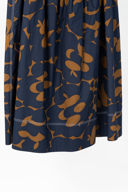 Marni Resort 2019 Navy Belou-Print Cotton Poplin Gathered Midi Skirt