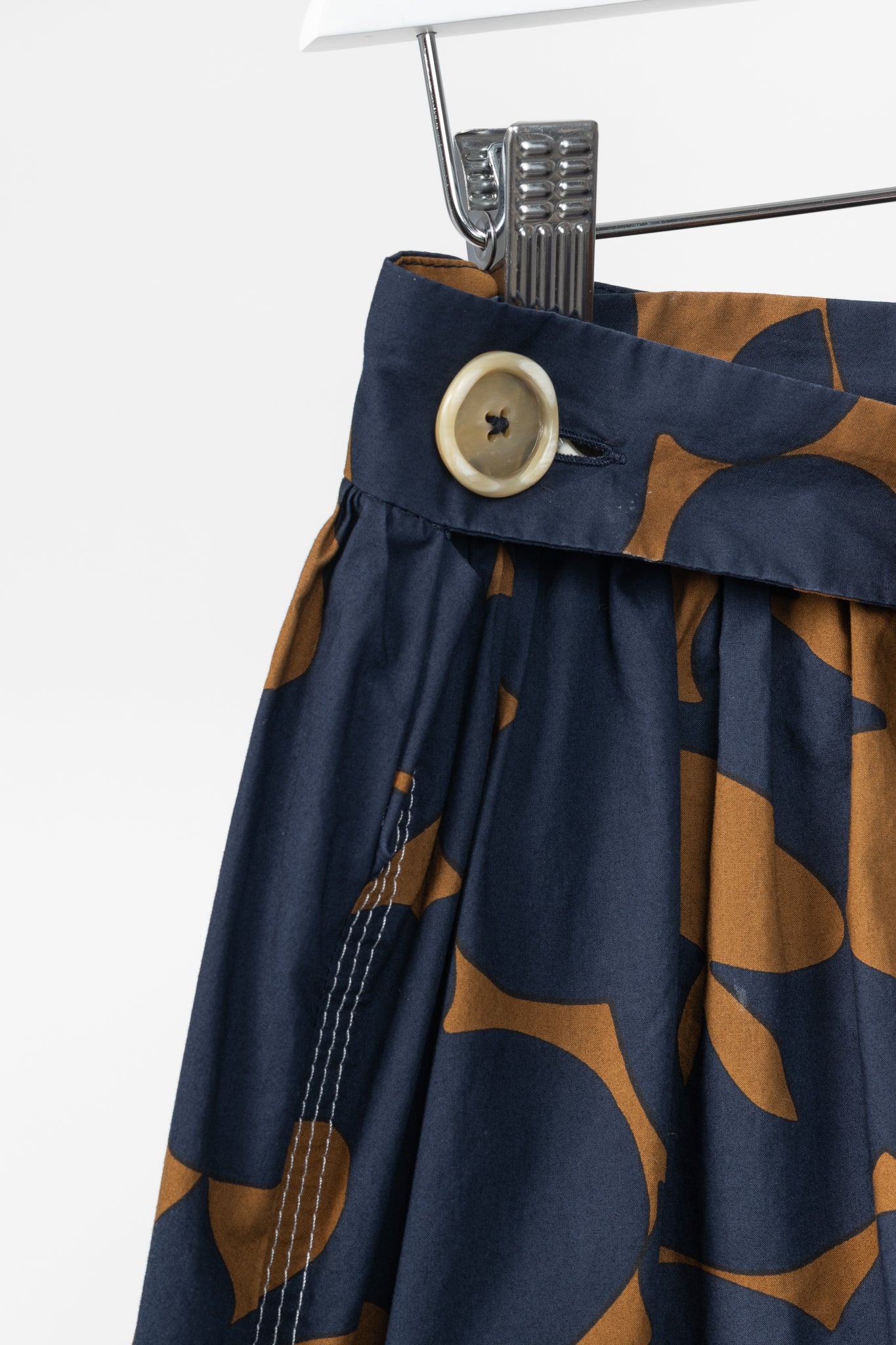Marni Resort 2019 Navy Belou-Print Cotton Poplin Gathered Midi Skirt