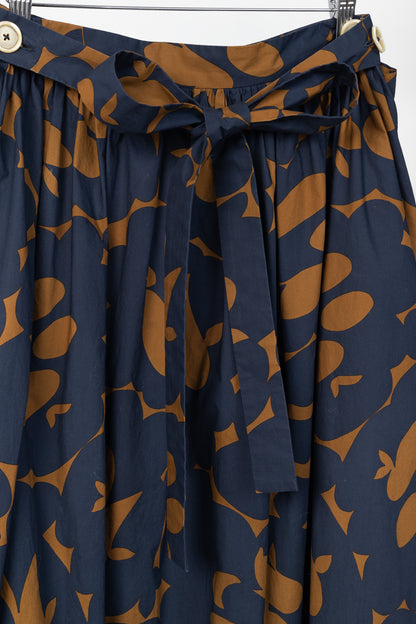 Marni Resort 2019 Navy Belou-Print Cotton Poplin Gathered Midi Skirt