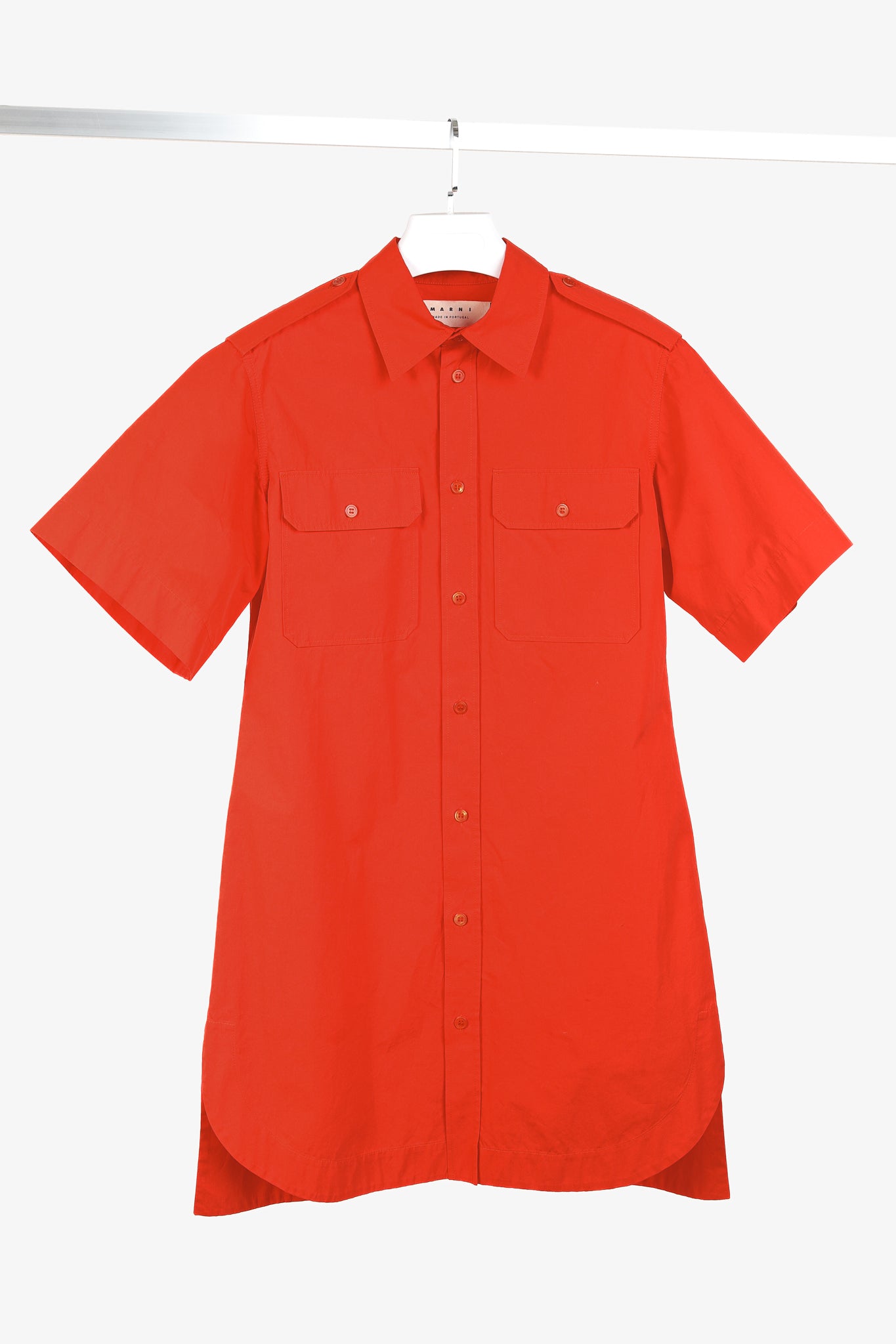 Marni Red Cotton Poplin Short-Sleeve Shirt Dress