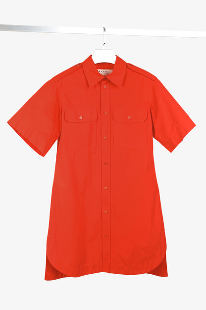 Marni Red Cotton Poplin Short-Sleeve Shirt Dress