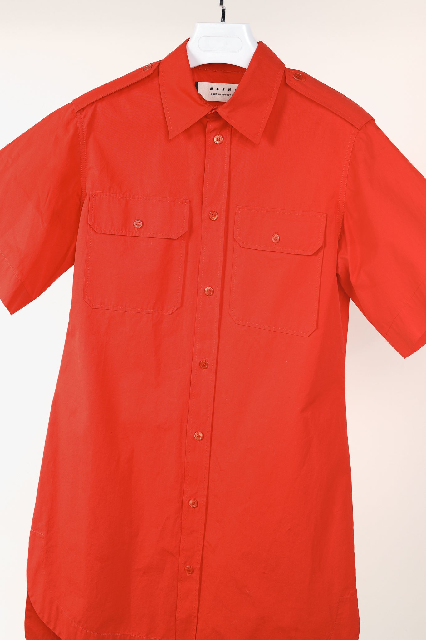Marni Red Cotton Poplin Short-Sleeve Shirt Dress