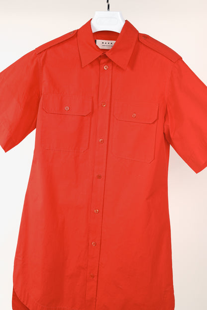 Marni Red Cotton Poplin Short-Sleeve Shirt Dress