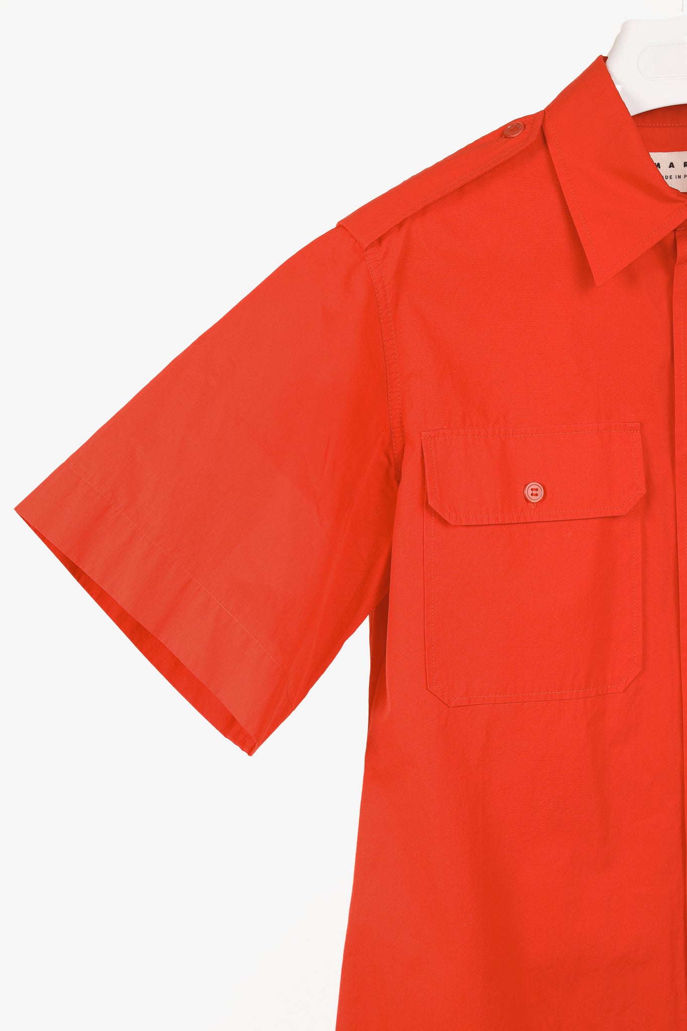 Marni Red Cotton Poplin Short-Sleeve Shirt Dress