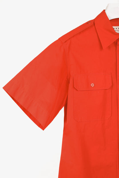 Marni Red Cotton Poplin Short-Sleeve Shirt Dress