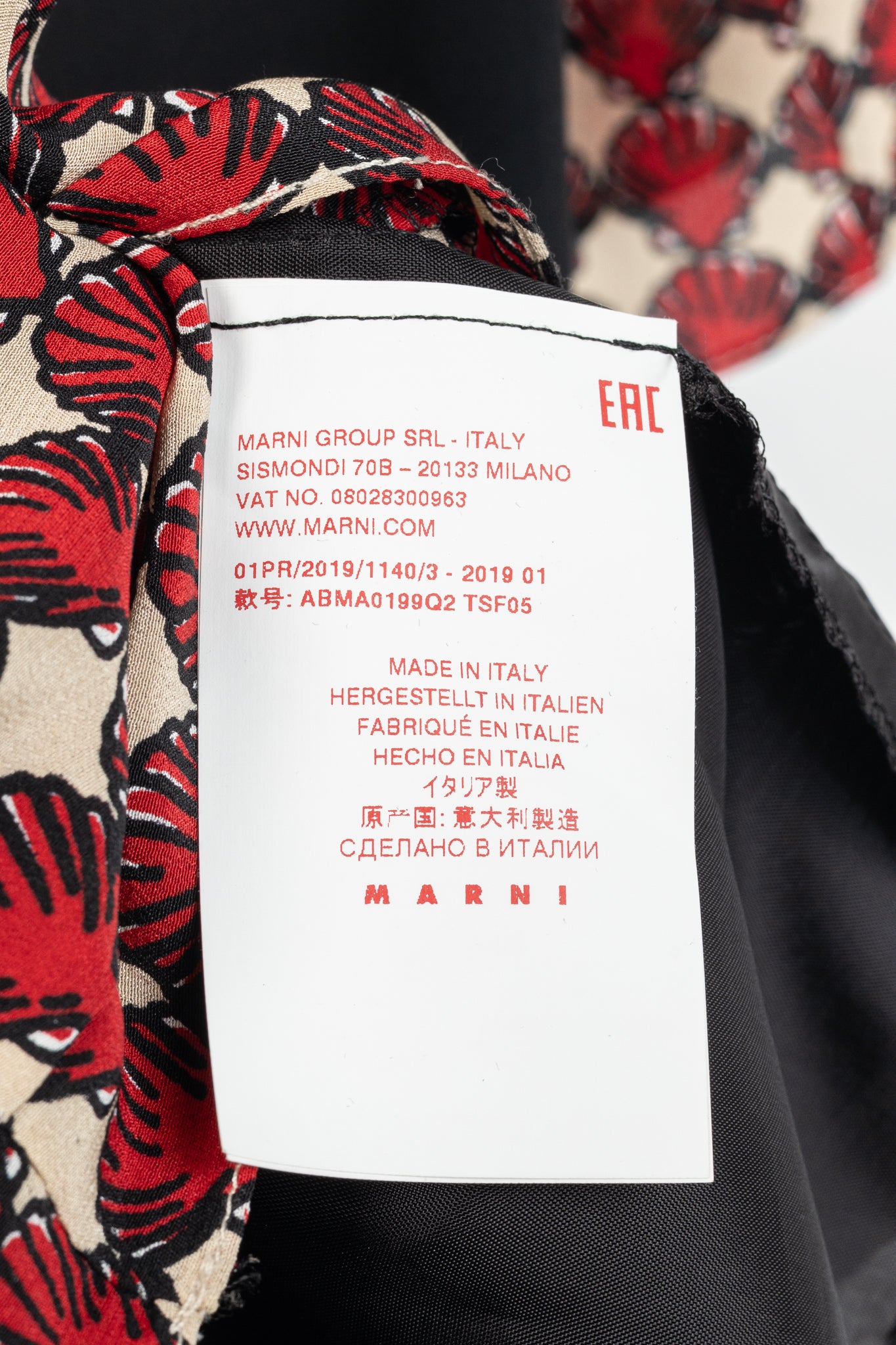 Marni Red Silk-Crepe Seashell-Print Collared Shift Dress