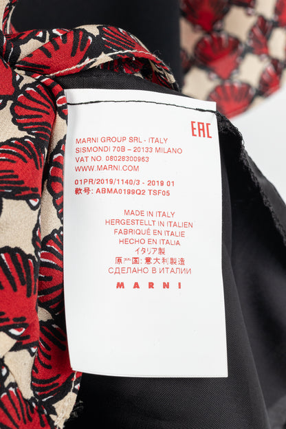 Marni Red Silk-Crepe Seashell-Print Collared Shift Dress