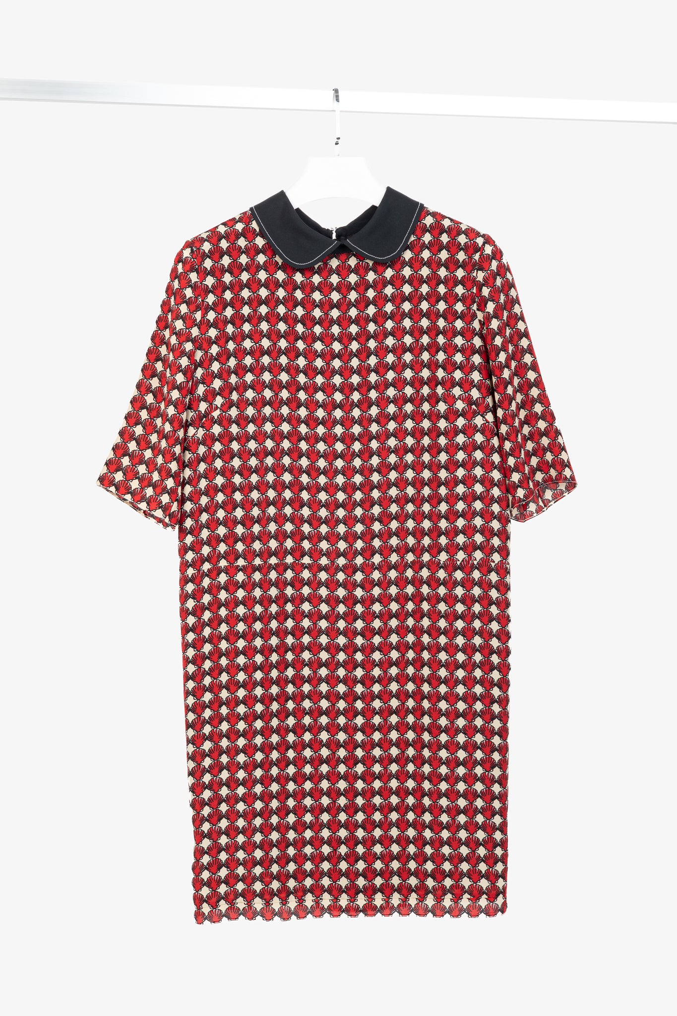 Marni Red Silk-Crepe Seashell-Print Collared Shift Dress