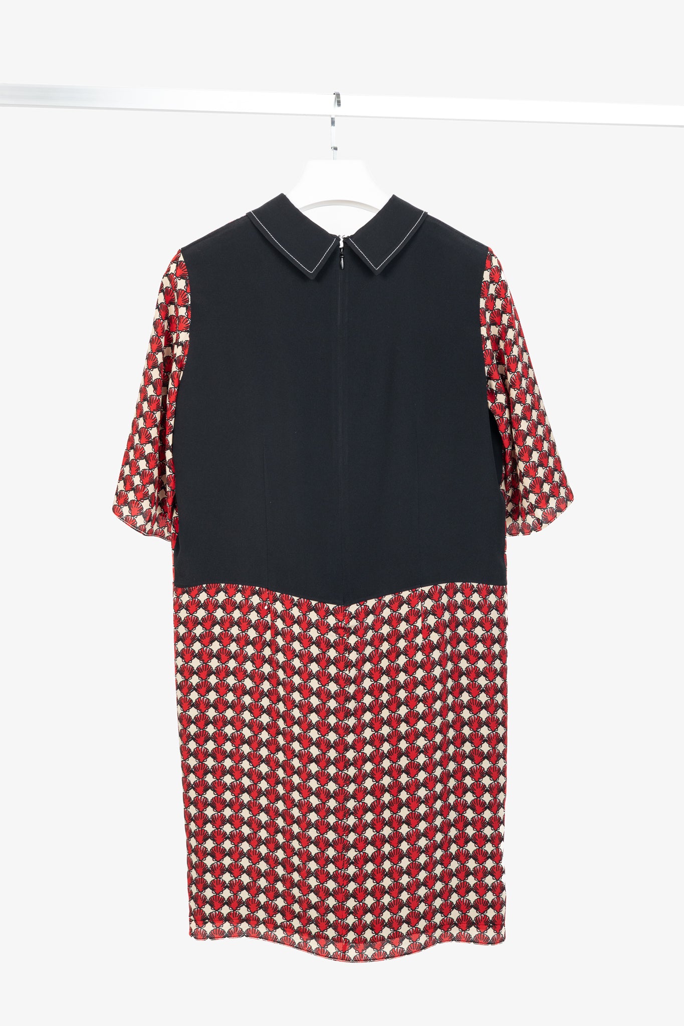 Marni Red Silk-Crepe Seashell-Print Collared Shift Dress