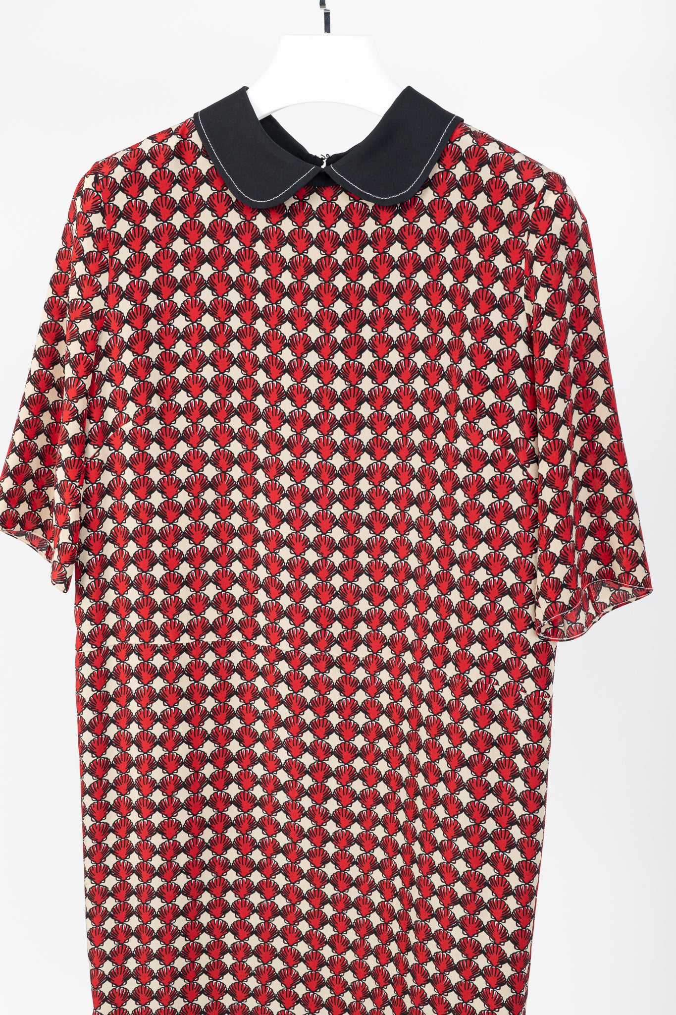 Marni Red Silk-Crepe Seashell-Print Collared Shift Dress