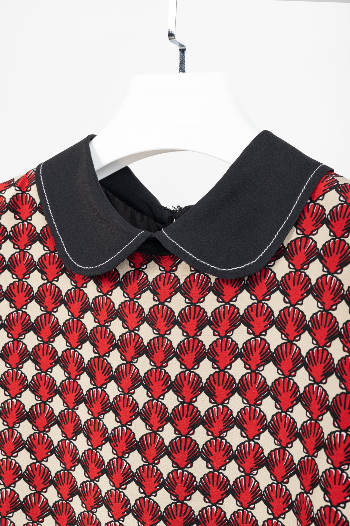 Marni Red Silk-Crepe Seashell-Print Collared Shift Dress