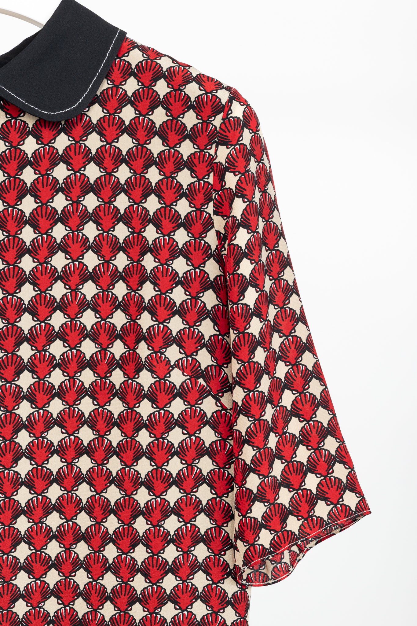 Marni Red Silk-Crepe Seashell-Print Collared Shift Dress