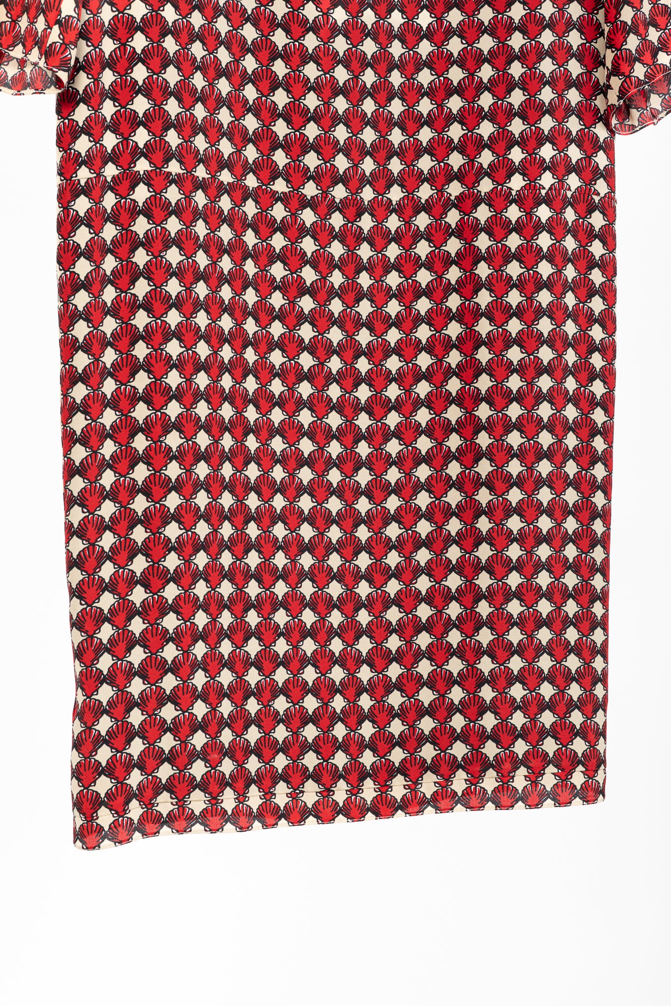 Marni Red Silk-Crepe Seashell-Print Collared Shift Dress