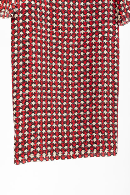 Marni Red Silk-Crepe Seashell-Print Collared Shift Dress