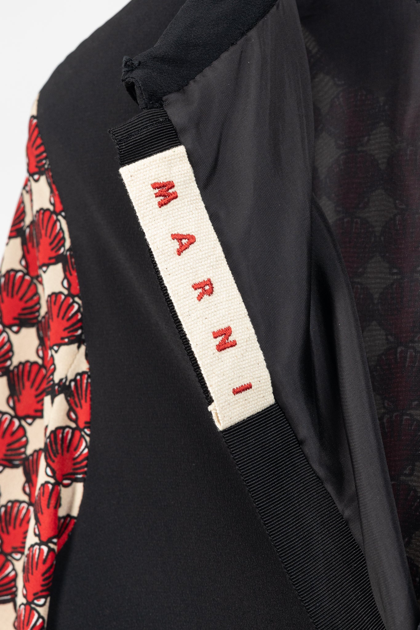 Marni Red Silk-Crepe Seashell-Print Collared Shift Dress
