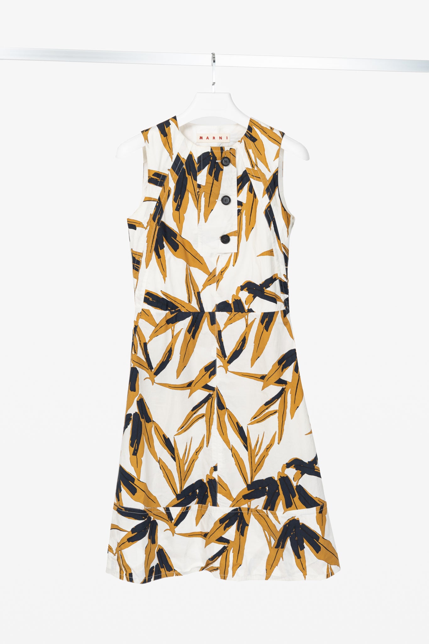 Marni White & Ochre Swash-Print Cotton-Poplin Dress
