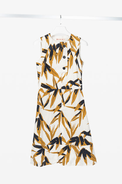 Marni White & Ochre Swash-Print Cotton-Poplin Dress