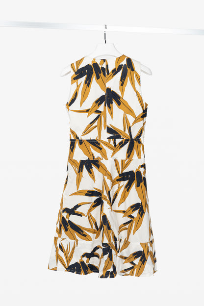 Marni White & Ochre Swash-Print Cotton-Poplin Dress