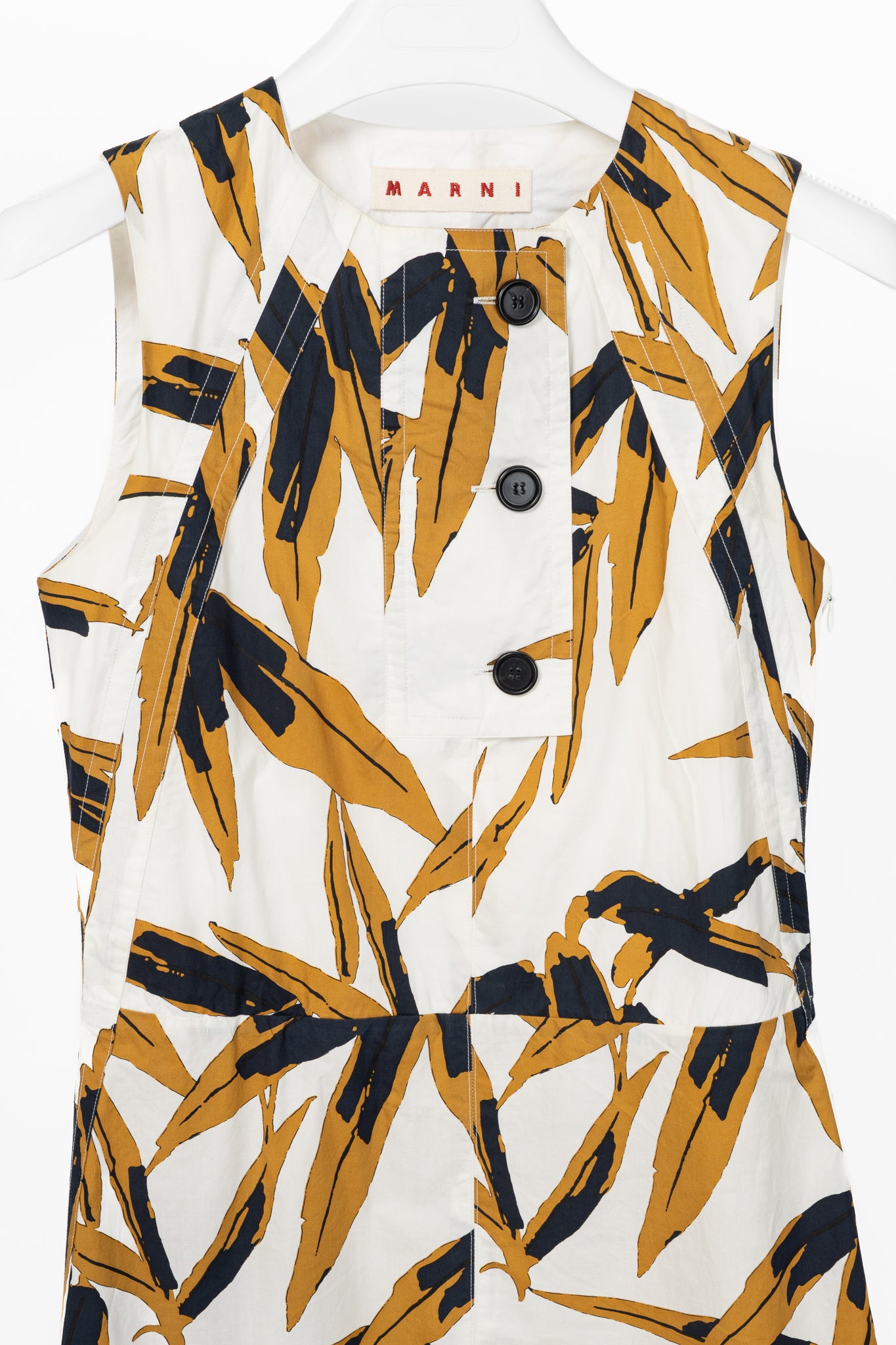 Marni White & Ochre Swash-Print Cotton-Poplin Dress
