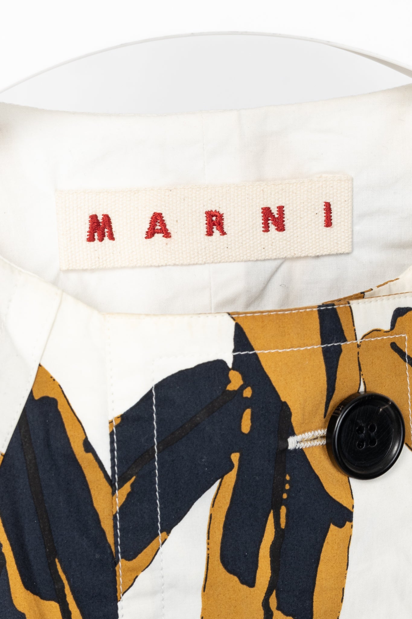 Marni White & Ochre Swash-Print Cotton-Poplin Dress