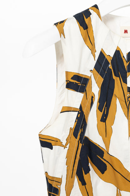 Marni White & Ochre Swash-Print Cotton-Poplin Dress