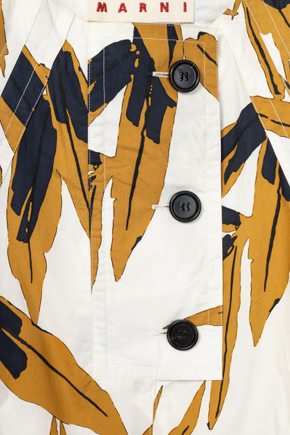 Marni White & Ochre Swash-Print Cotton-Poplin Dress