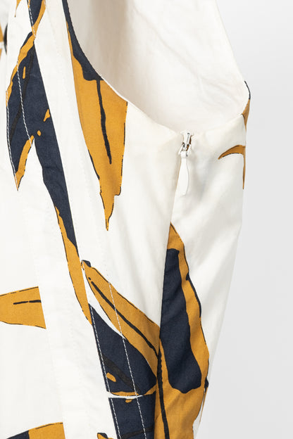 Marni White & Ochre Swash-Print Cotton-Poplin Dress