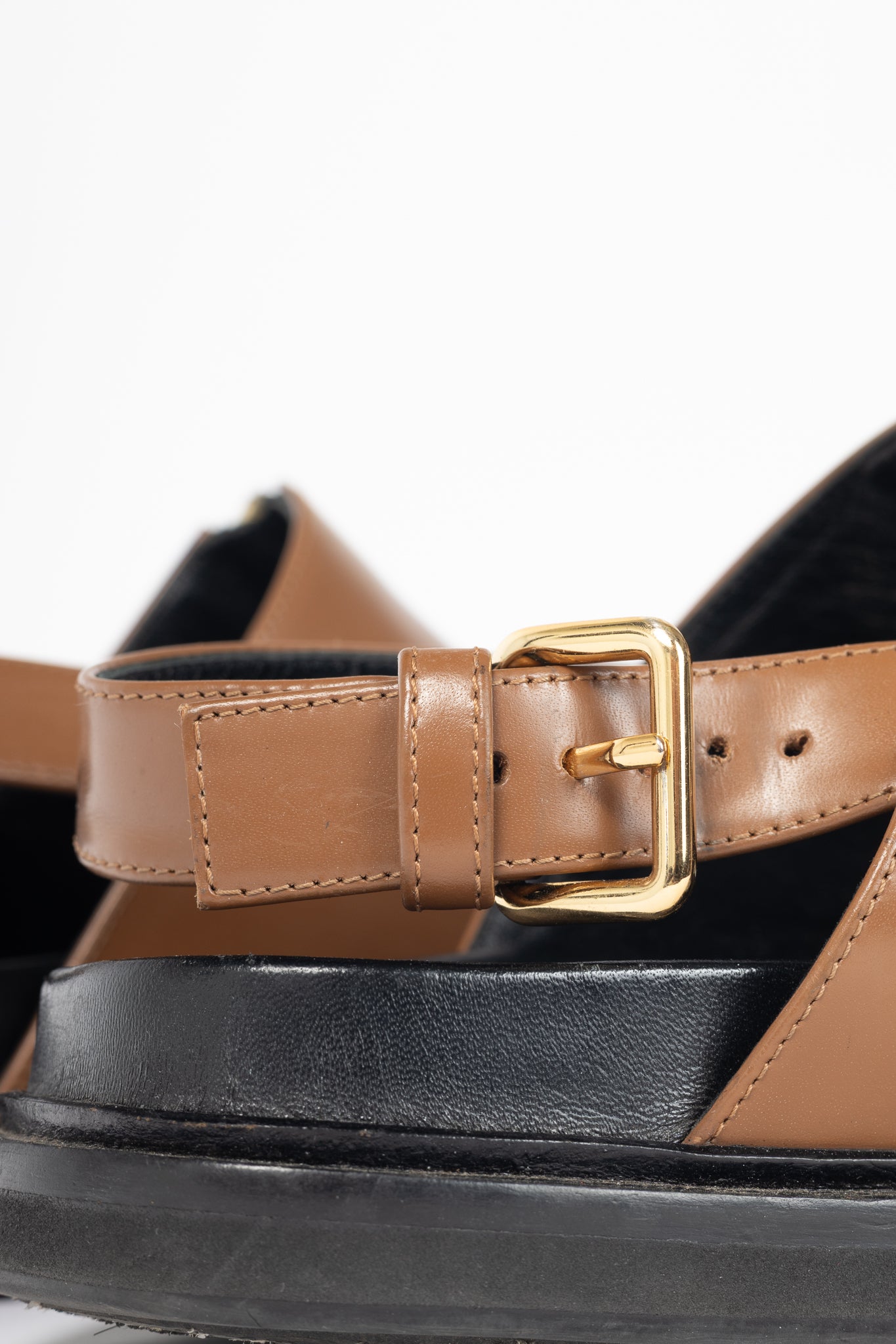 Marni Peanut Leather Zip-Front Slingback Sandals