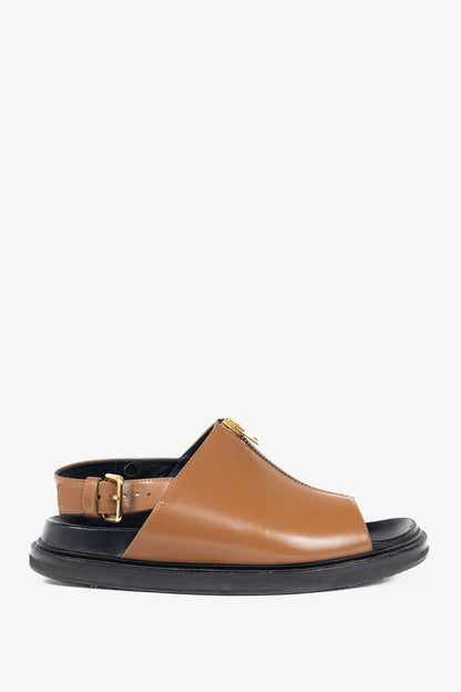 Marni Peanut Leather Zip-Front Slingback Sandals