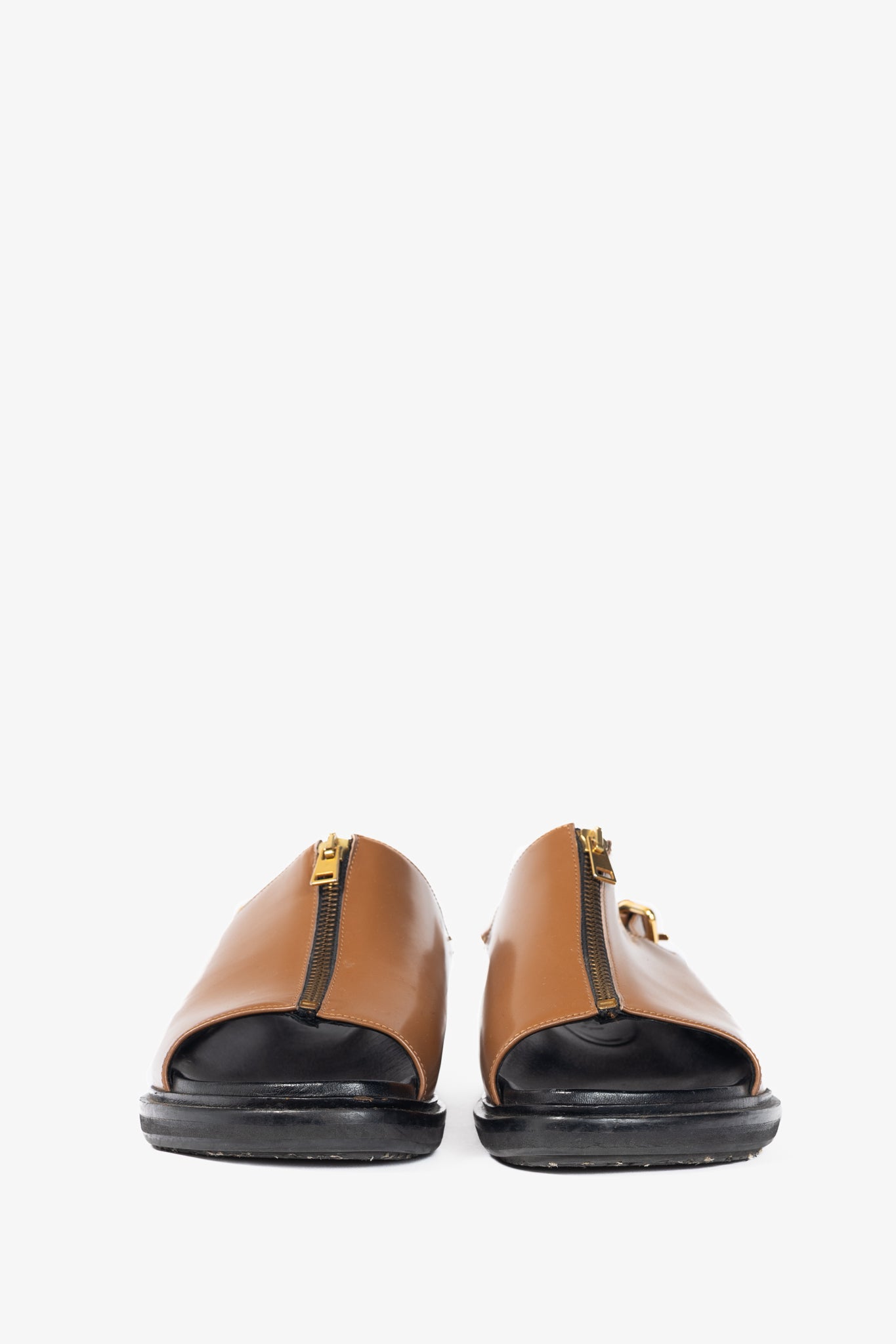 Marni Peanut Leather Zip-Front Slingback Sandals