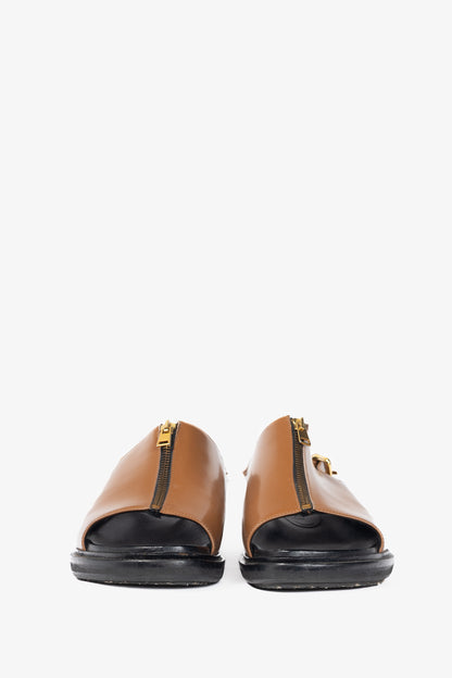 Marni Peanut Leather Zip-Front Slingback Sandals