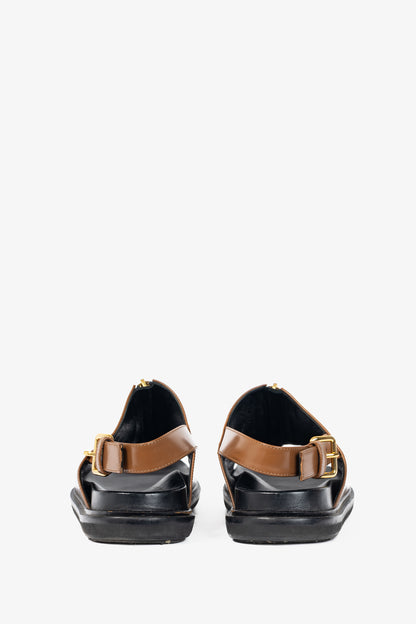 Marni Peanut Leather Zip-Front Slingback Sandals