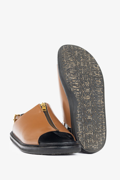 Marni Peanut Leather Zip-Front Slingback Sandals