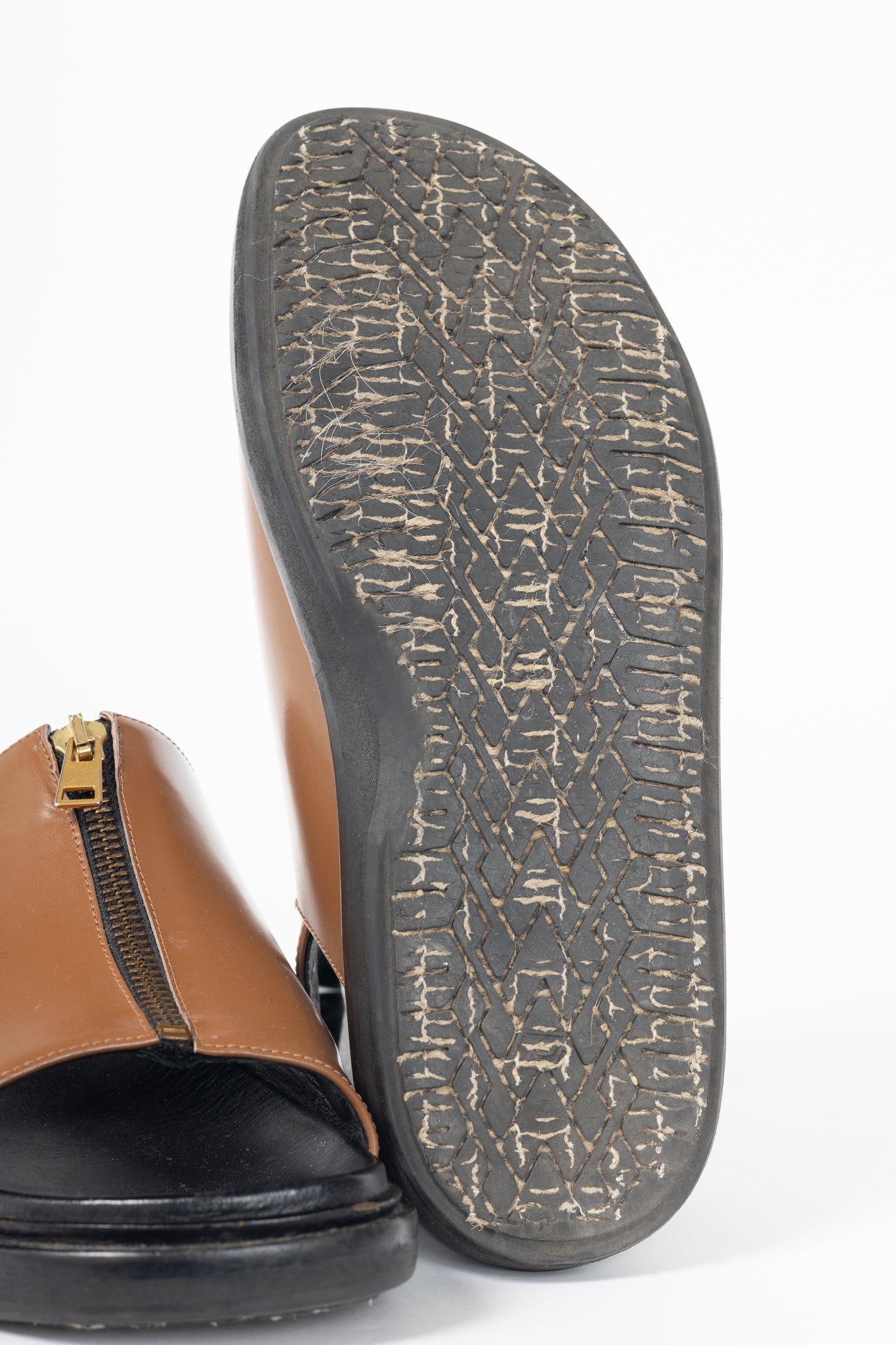 Marni Peanut Leather Zip-Front Slingback Sandals