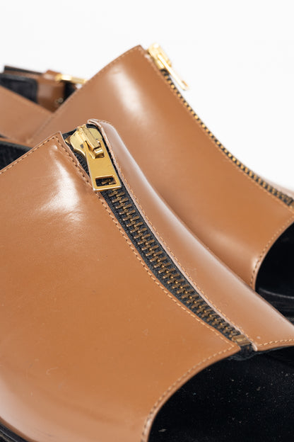Marni Peanut Leather Zip-Front Slingback Sandals