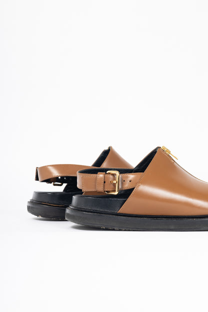 Marni Peanut Leather Zip-Front Slingback Sandals