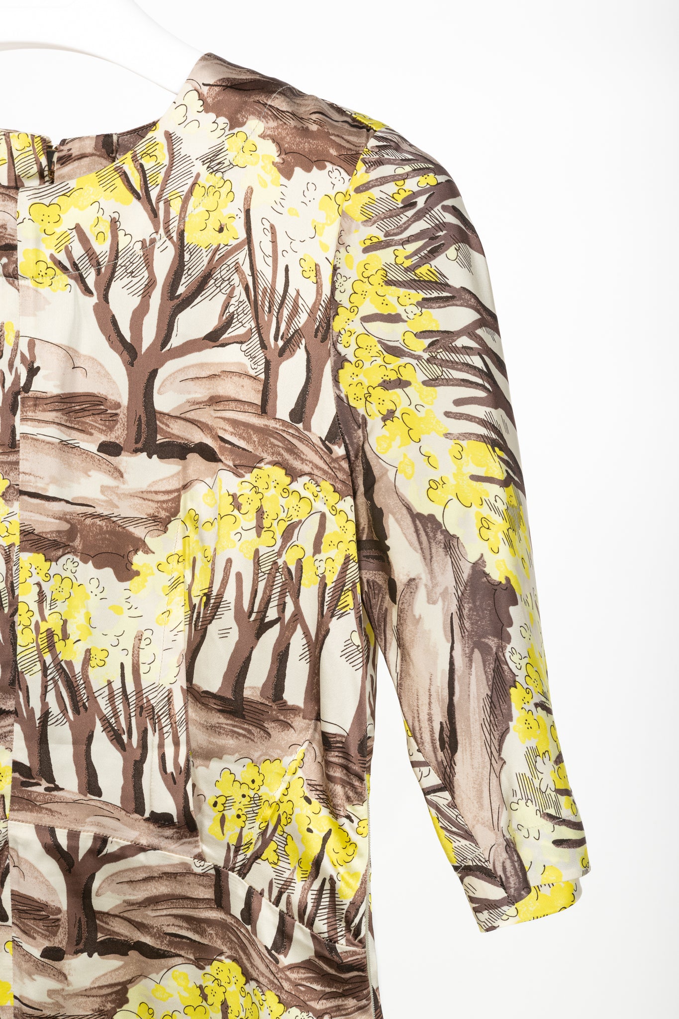 Marni AW/13 Brown & Yellow Forest-Print Viscose 3/4-Sleeve Blouse