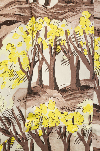 Marni AW/13 Brown & Yellow Forest-Print Viscose 3/4-Sleeve Blouse