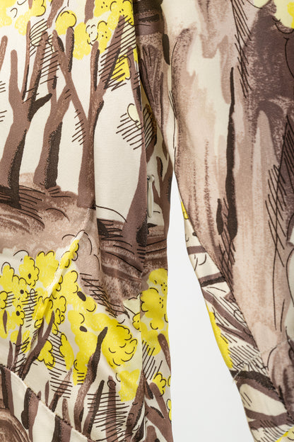 Marni AW/13 Brown & Yellow Forest-Print Viscose 3/4-Sleeve Blouse