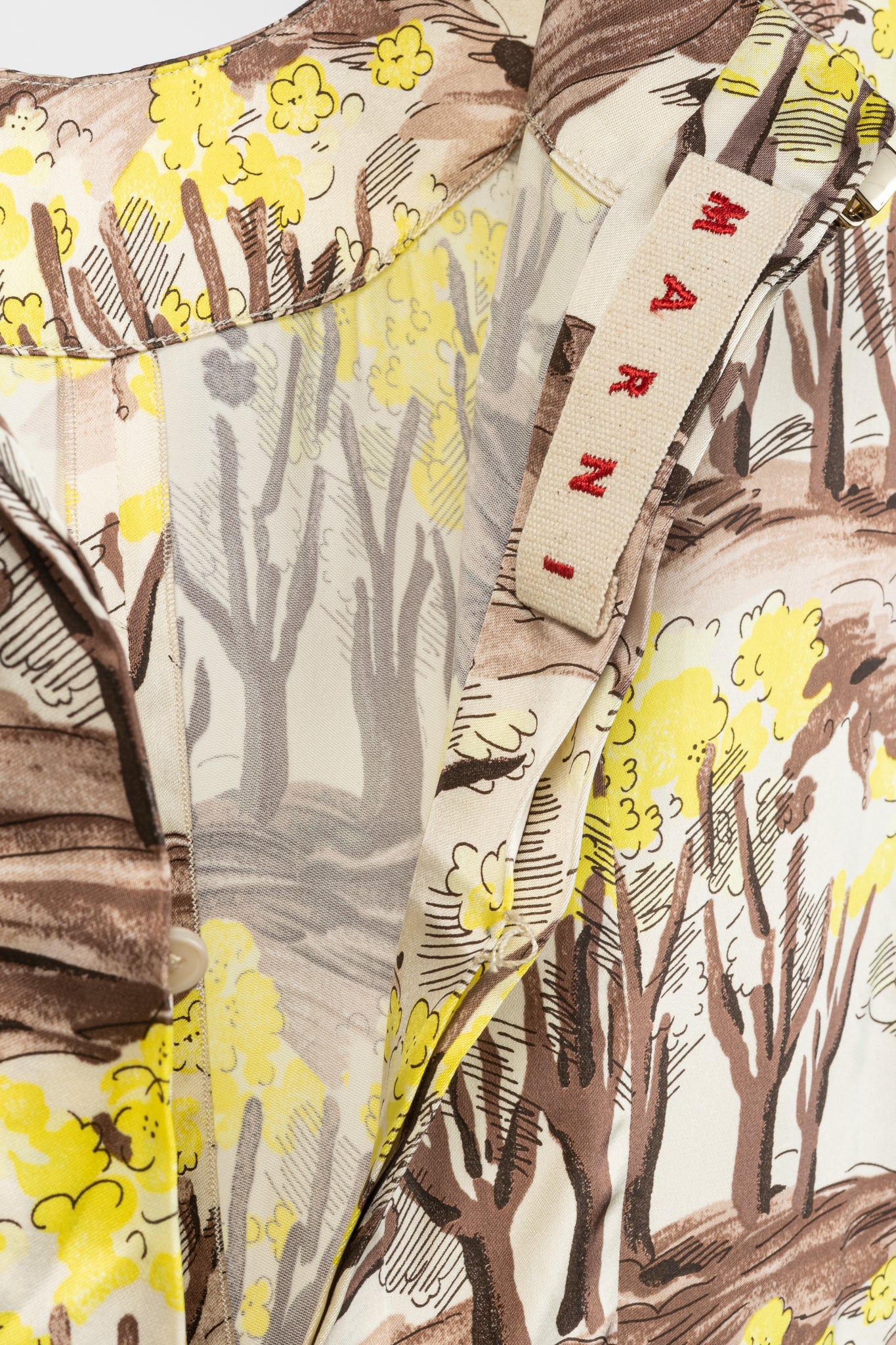 Marni AW/13 Brown & Yellow Forest-Print Viscose 3/4-Sleeve Blouse