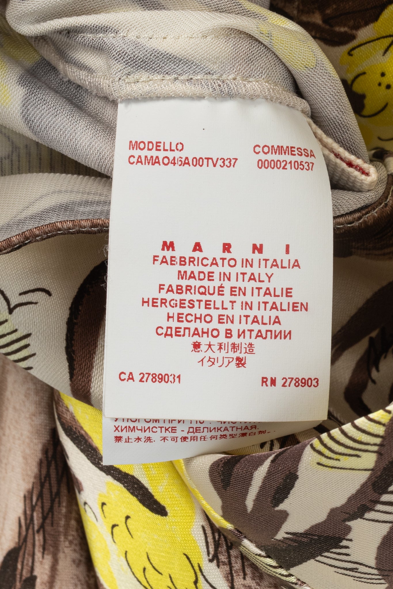 Marni AW/13 Brown & Yellow Forest-Print Viscose 3/4-Sleeve Blouse