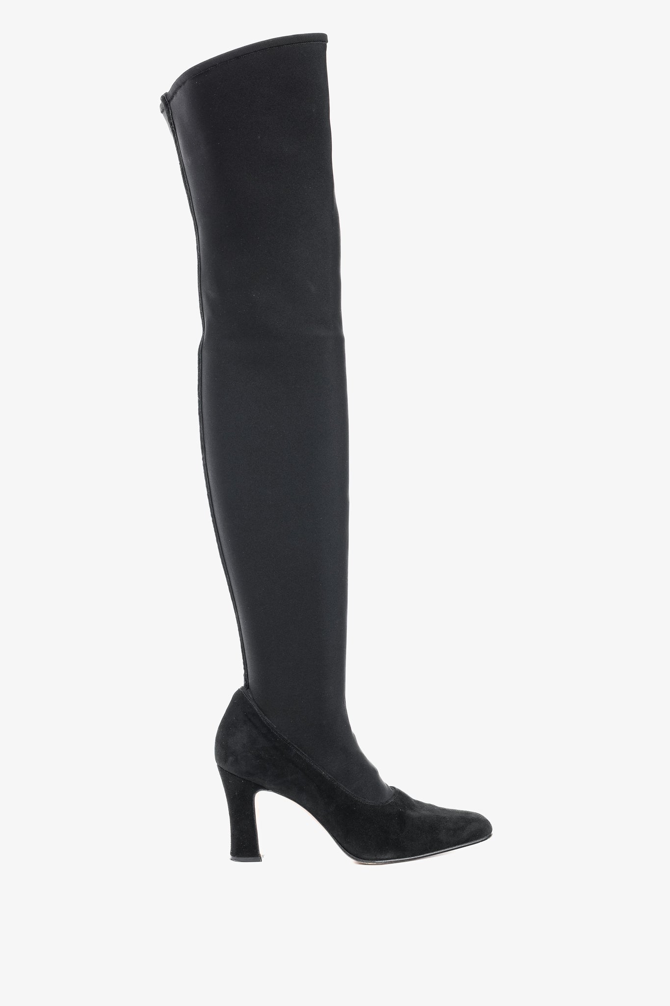 Martinez Valero Black Suede Stretch Thigh-High Boots