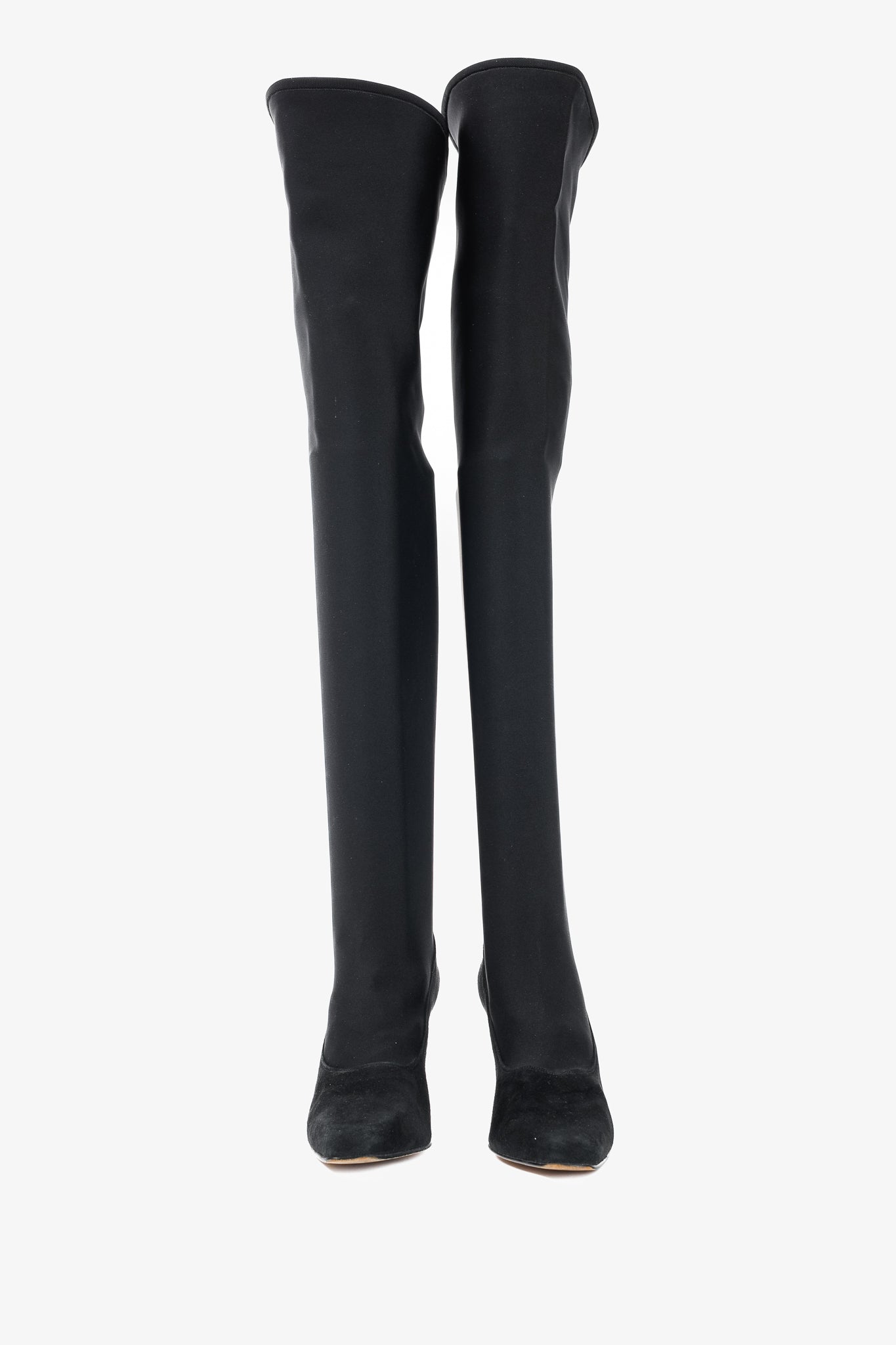 Martinez Valero Black Suede Stretch Thigh-High Boots